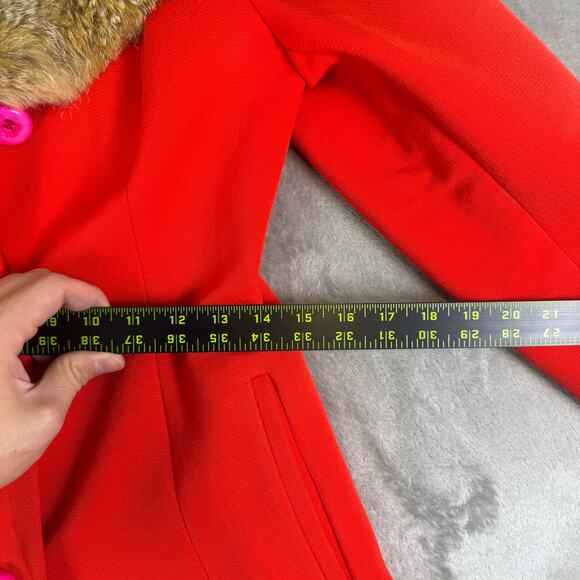 VTG L.C. Mae California Red Wool Coat Fur Trim Collar Hem Mid-Century Long XS - Picture 11 of 13